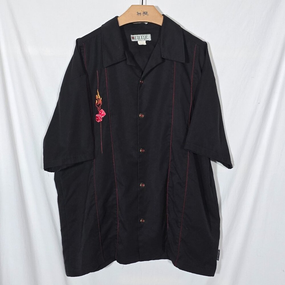 Filter Made in USA SS BF Shirt - Black Flaming Dice Embroidered - Sz XL*